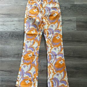 New SHEIN Orange white Purple Swirl Floral Hippie Pattern Pants size XS S no tag